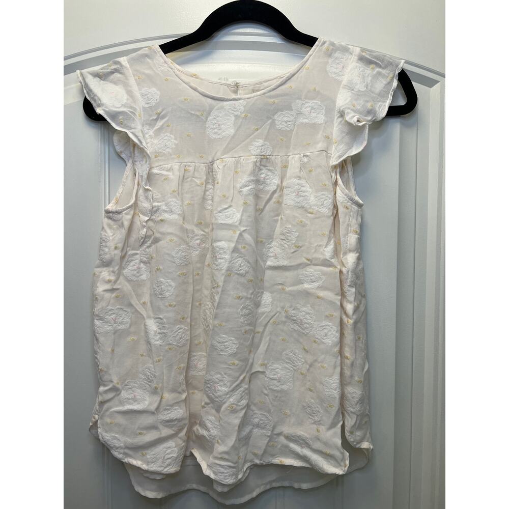 Loft‎ Women’s Short Ruffle Sleeve Embroidered Floral Casual Top Size SP Pink